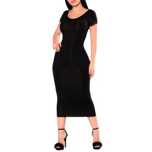 Fashion Nova black short sleeve scoop back bodycon dress size medium